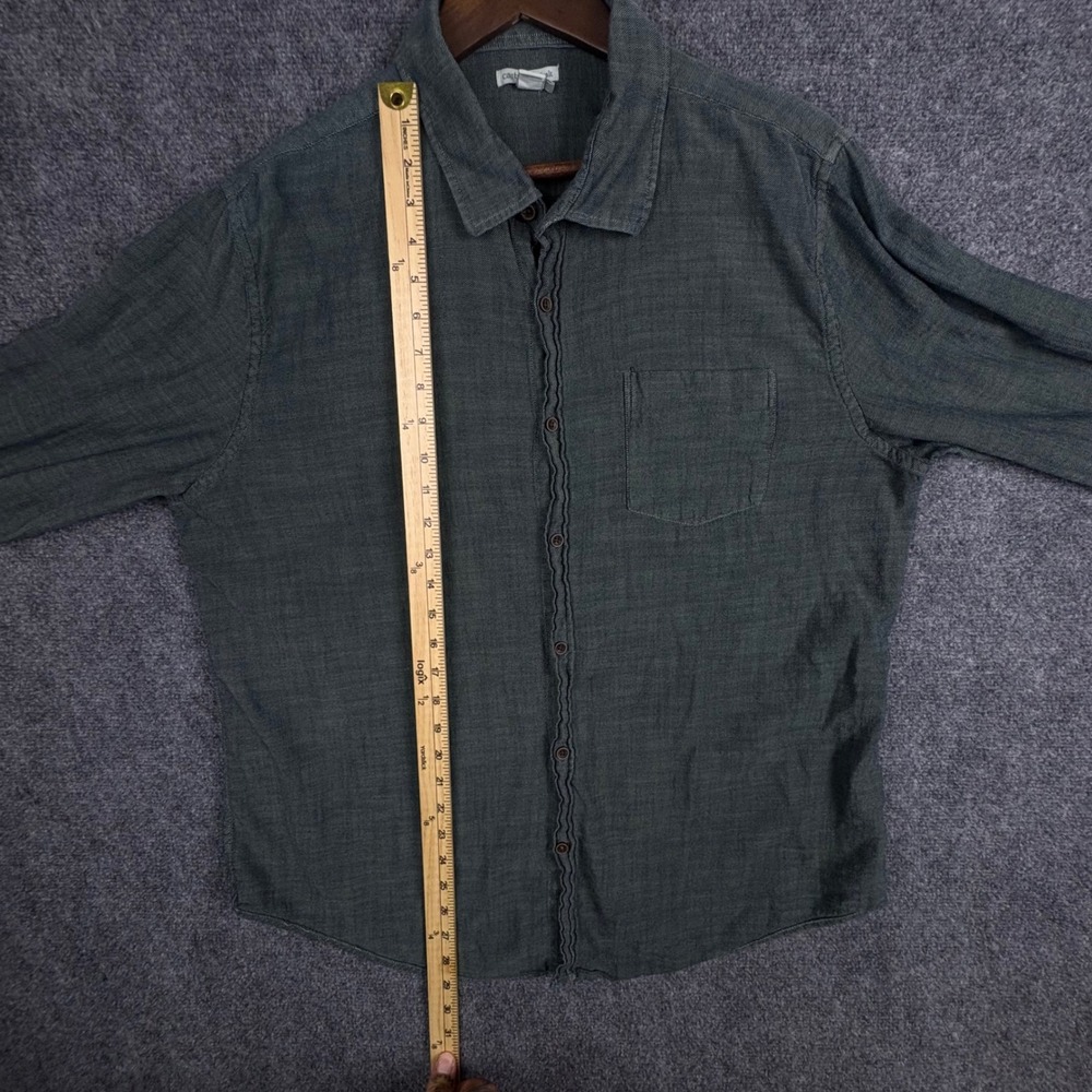 Carbon2Cobalt Mens Large Green Slub Cotton Long Sleeve Button Down Shirt - Picture 5 of 7